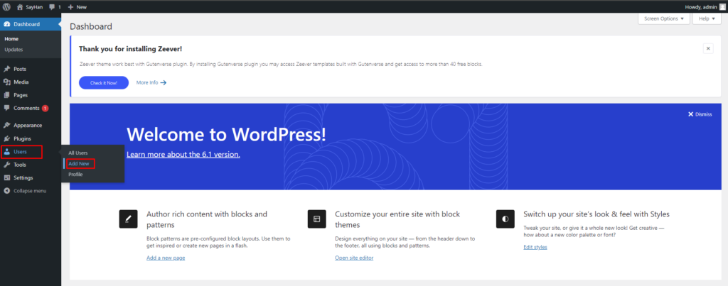 Add New WordPress User