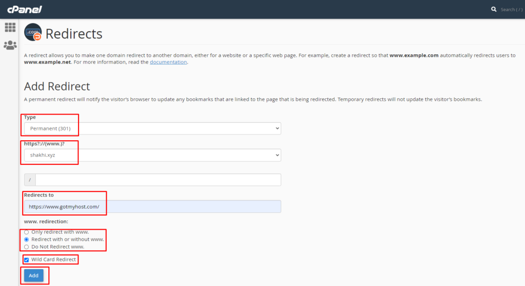 How to Redirect Domain from cPanel | | Gotmyhost