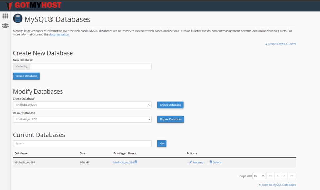 How to Manage MySQL Database from cPanel | | Gotmyhost