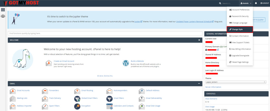 How to Change cPanel Style | | Gotmyhost