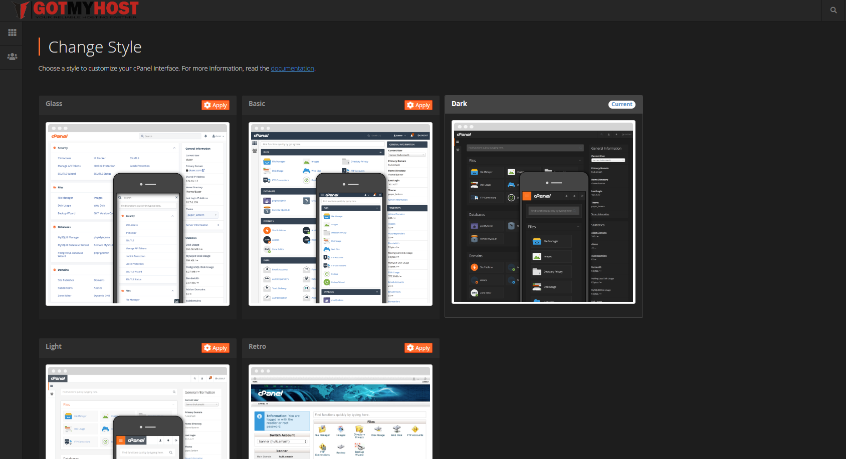 How to Change cPanel Style | | Gotmyhost