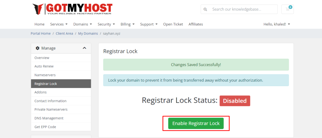 How to Enable & Disable Domain Registrar-Lock | | Gotmyhost