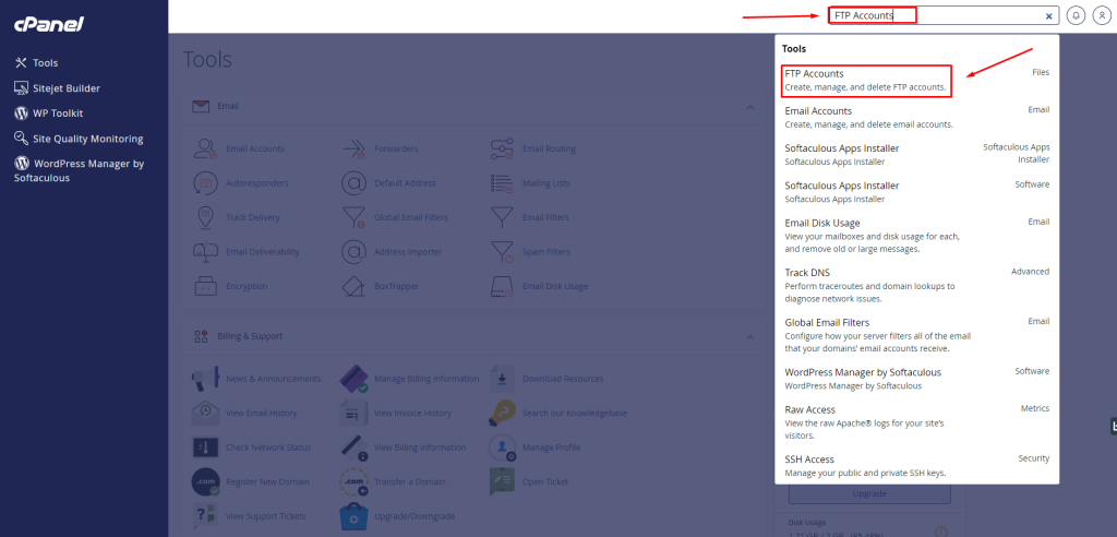 ftp account in cpanel