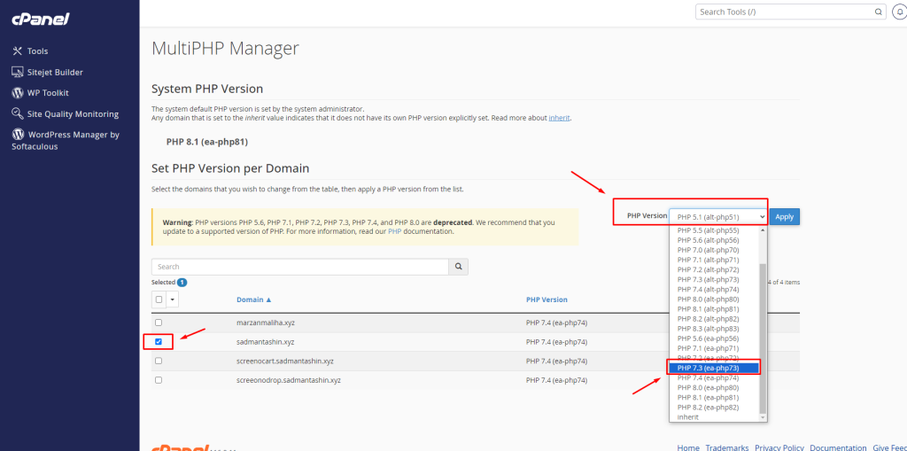 How to change the PHP version in cPanel | | Gotmyhost