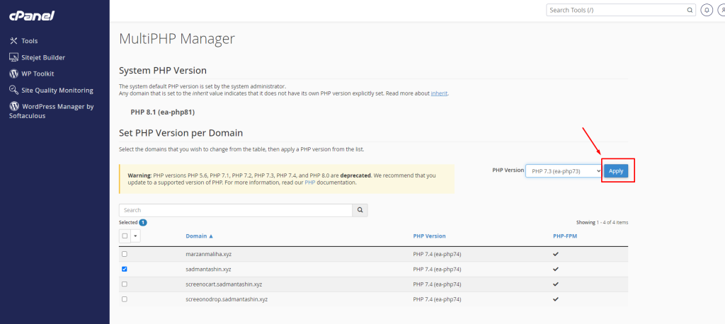 How to change the PHP version in cPanel | | Gotmyhost