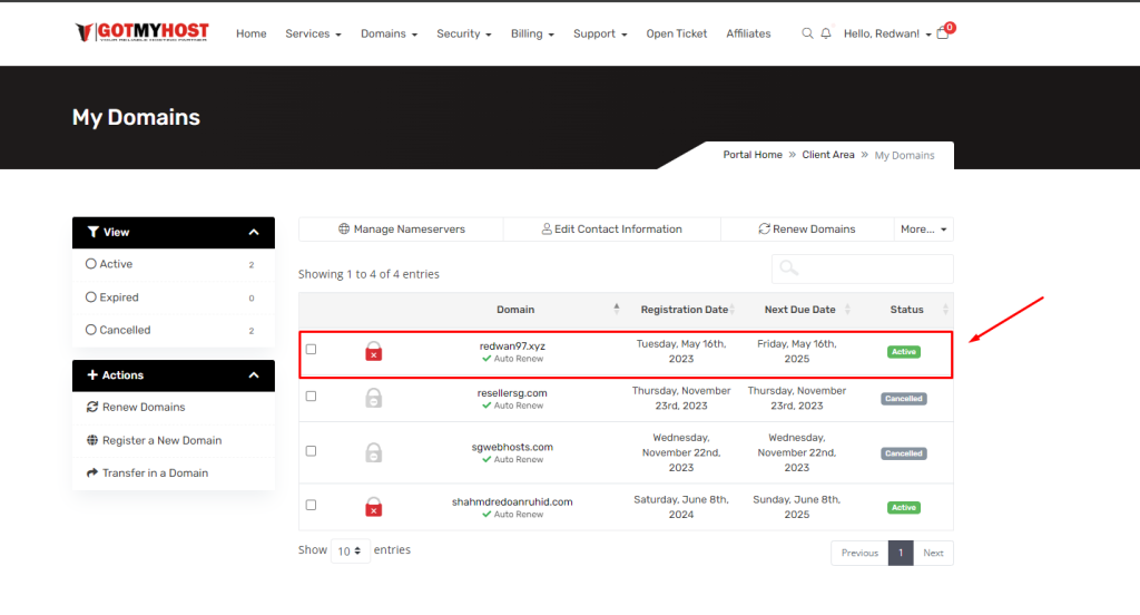 Enable & Disable Domain Auto-Renewal Service in the client area | | Gotmyhost