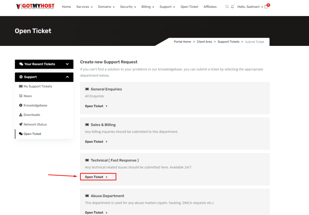How to Open a Support Ticket | | Gotmyhost