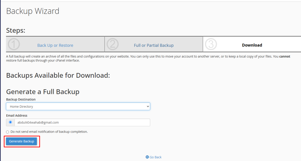 How to Download Backup of Home Directory, MySQL, or Email Only | | Gotmyhost