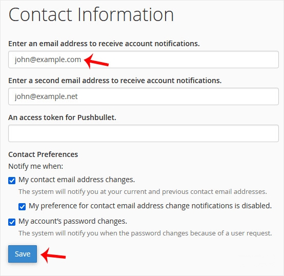 How to Update the cPanel's Contact Information or Receive a Notification on Reaching the Resource Limit | | Gotmyhost