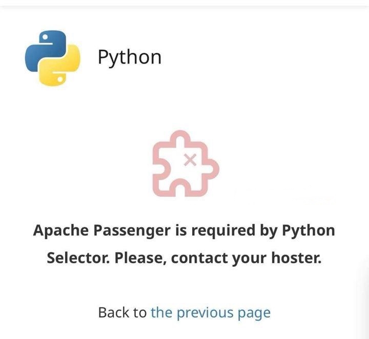 How to resolve "Apache Passenger is required by Python Selector. Please, contact your hoster" cPanel error message? | | Gotmyhost