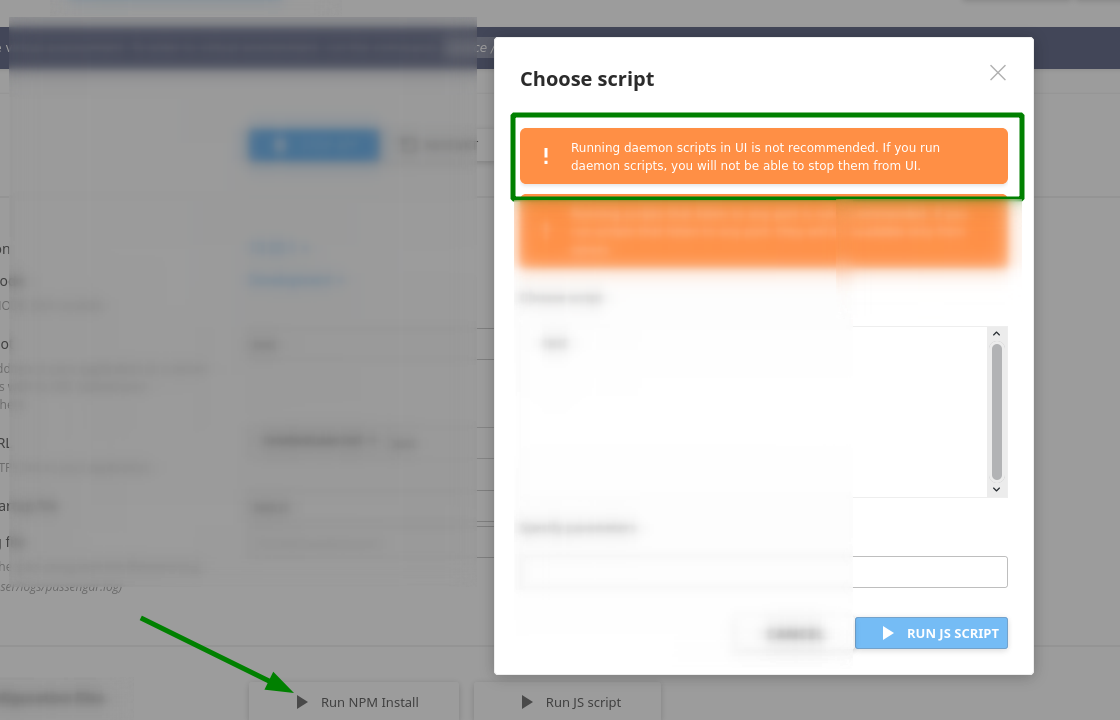 NodeJS Selector not Working with an Error "Can't acquire lock for app" | | Gotmyhost
